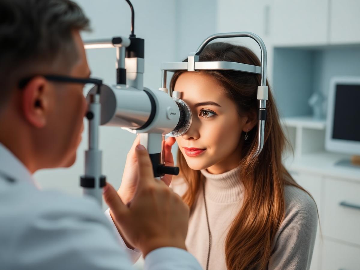 Optometrist performing eye exam